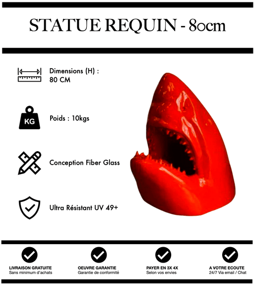 Sculpture Requin Resine 80cm Statue - Rouge - MUZZANO