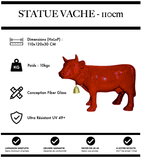 Sculpture Vache Resine 110cm Statue - Rouge - MUZZANO