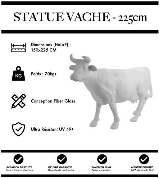 Sculpture Vache Resine XXL Réaliste 225cm Statue - BLANC - MUZZANO