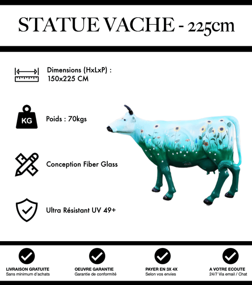 Sculpture Vache Resine XXL Réaliste 225cm Statue - Fleurie Tournesol - MUZZANO
