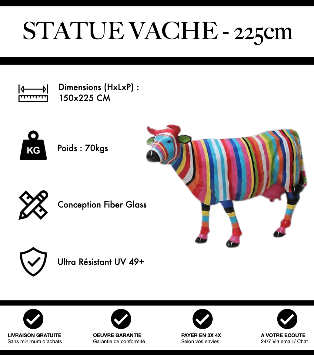 Sculpture Vache Resine XXL Réaliste 225cm Statue - Multicolore - MUZZANO