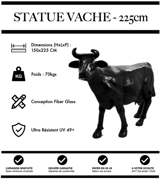 Sculpture Vache Resine XXL Réaliste 225cm Statue - NOIR - MUZZANO