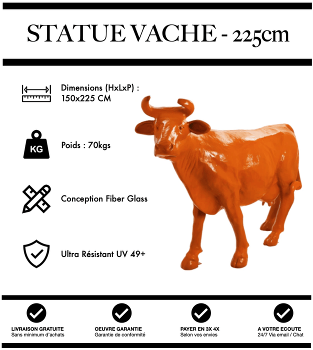 Sculpture Vache Resine XXL Réaliste 225cm Statue - ORANGE - MUZZANO
