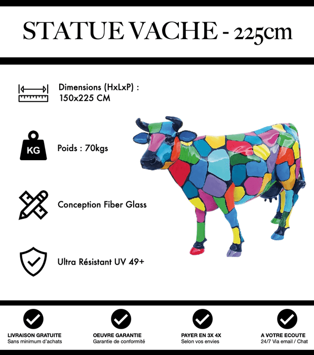 Sculpture Vache Resine XXL Réaliste 225cm Statue - Puzzle - MUZZANO